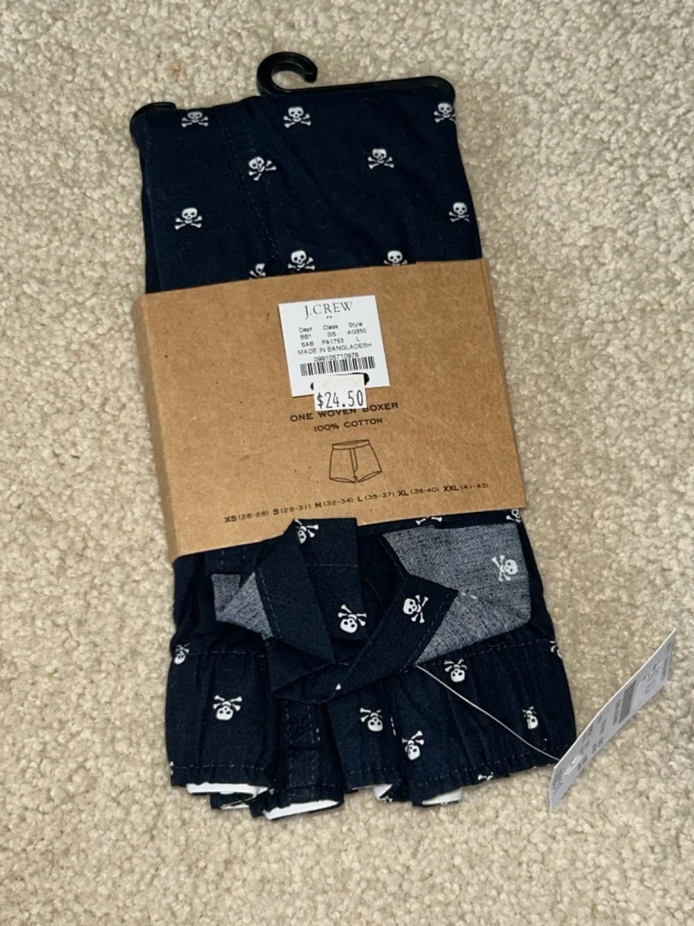 NWT J. Crew Skull and Crossbones boxers L